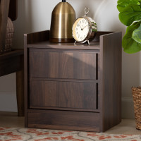 Baxton Studio ET8003-Walnut-NS Hale Modern and Contemporary Walnut Brown Finished Wood 2-Drawer Nightstand